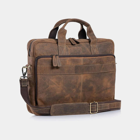 Slim Camel Brown Leather Laptop Satchel For Men