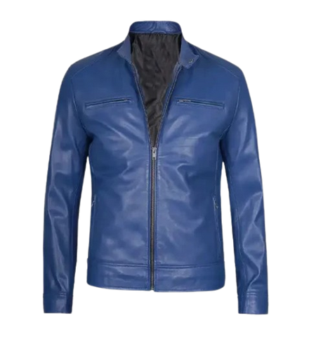 Men’s Stylish Slim Fit Blue Leather Jacket