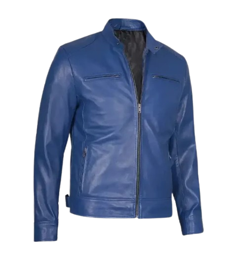 Men’s Stylish Slim Fit Blue Leather Jacket

