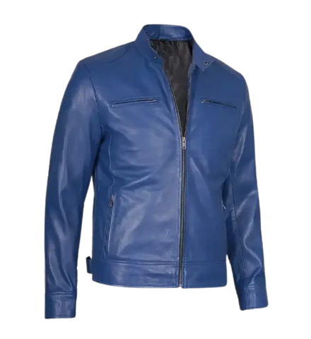 Men’s Stylish Slim Fit Blue Leather Jacket

