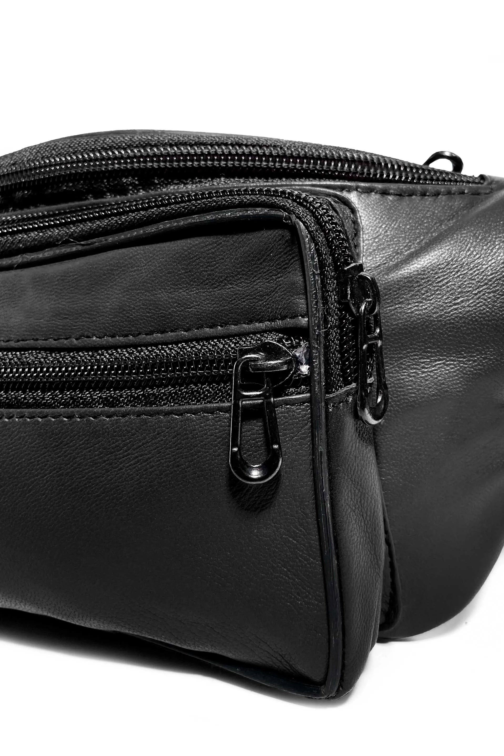 Supreme Unisex Leather Crossbody Black Fanny Pack