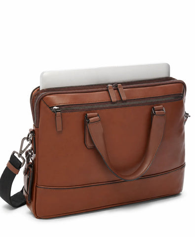 Sycamore Brown Slim Leather Briefcase