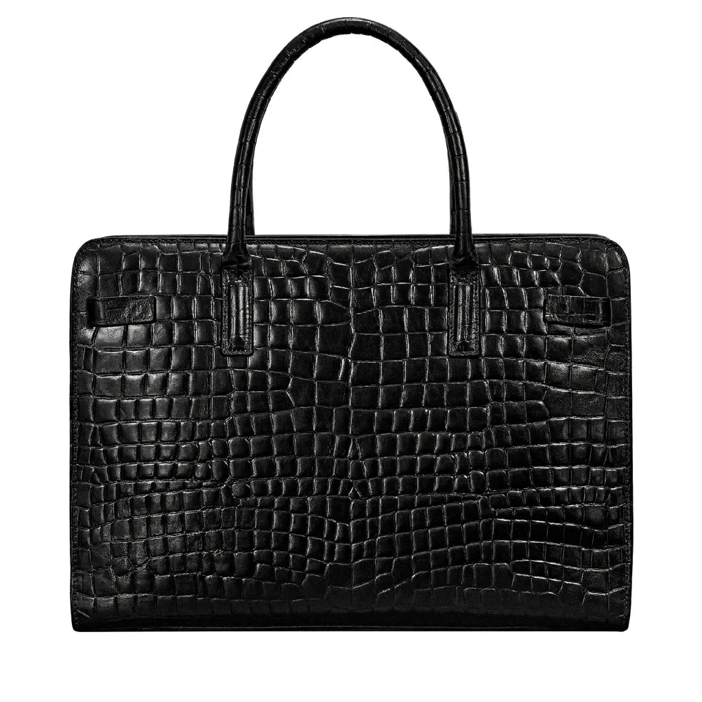 The Enrica Croco - Luxury Black Laptop Bag for Women