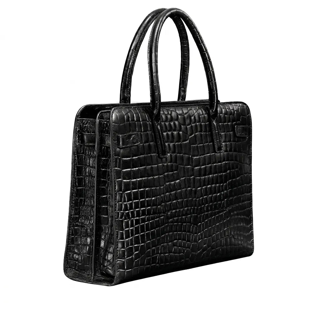 The Enrica Croco - Luxury Black Laptop Bag for Women