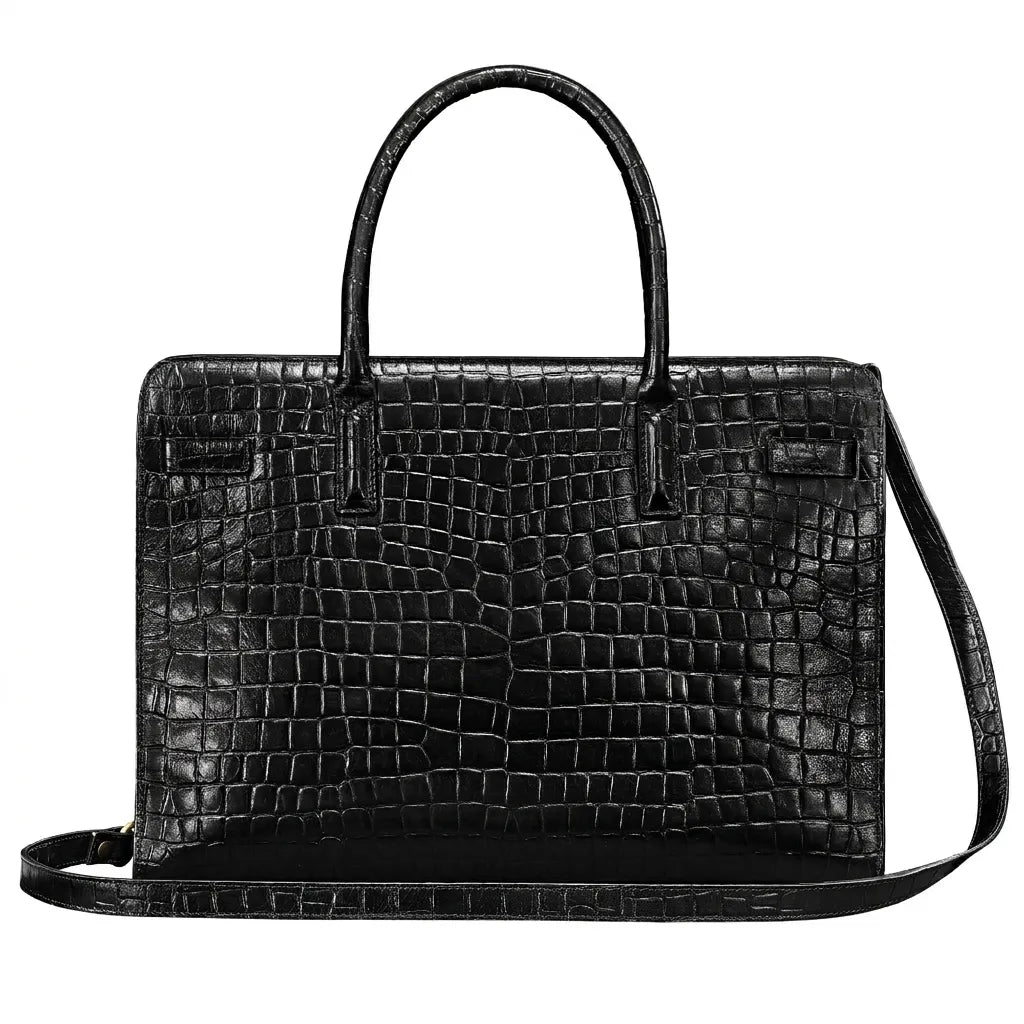 The Enrica Croco - Luxury Black Laptop Bag for Women