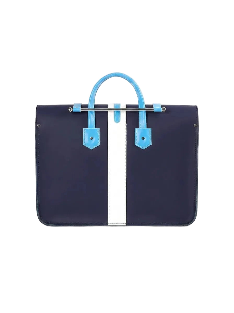 The Mini - Columbia Stripe Navy Small Leather Satchel