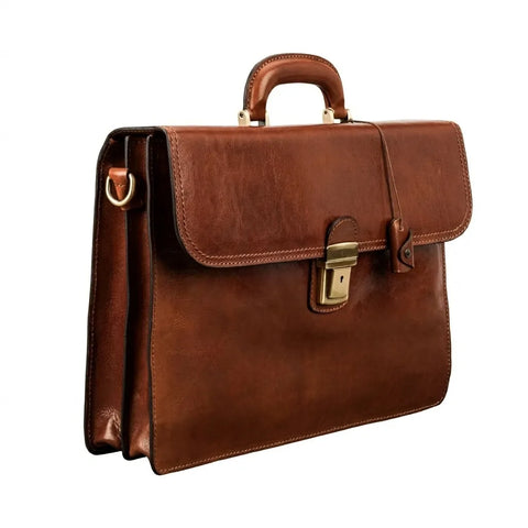 The Paolo2 - Fine Leather Brown Briefcase