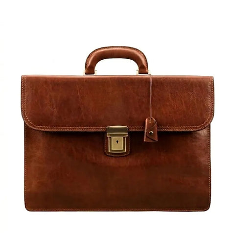 The Paolo2 - Fine Leather Brown Briefcase