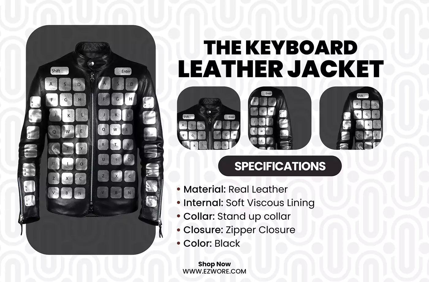 The Keyboard Leather Jacket infography