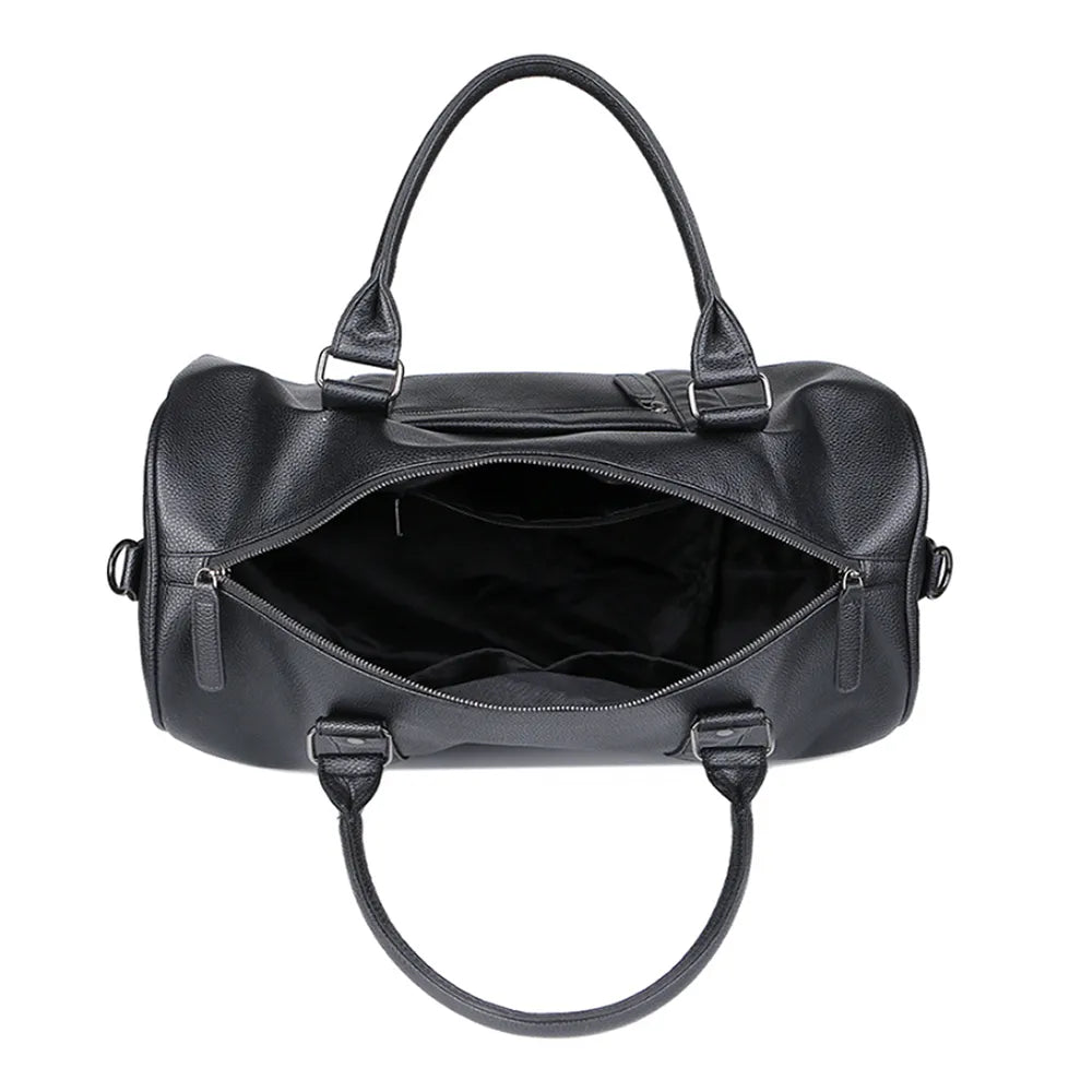 the weekender travel leather duffle black bag