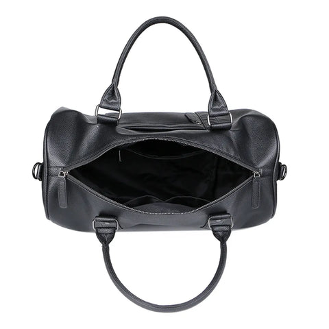 the weekender travel leather duffle black bag