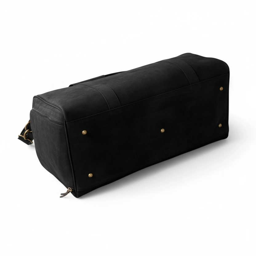 Premium Travel & Gym Holdall Black Leather Duffel Bag