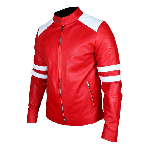 Tyler Durden Mayhem Red Leather Jacket