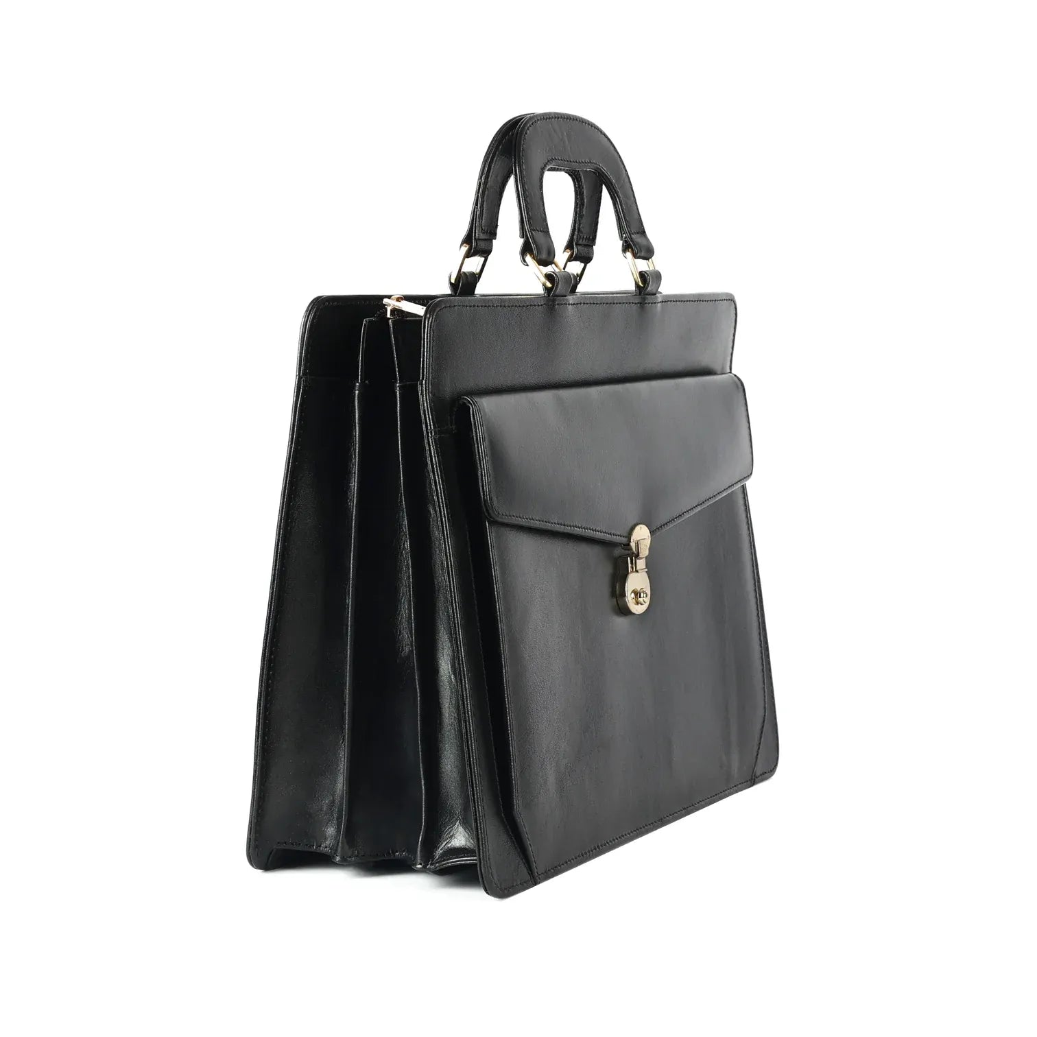 Unisex Real Black Leather Laptop Bag