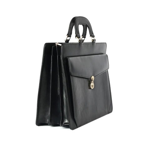 Unisex Real Black Leather Laptop Bag
