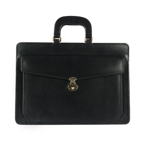 Unisex Real Black Leather Laptop Bag