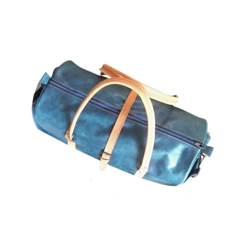 Unisex Premium Navy Blue Leather Duffel Travel Bag