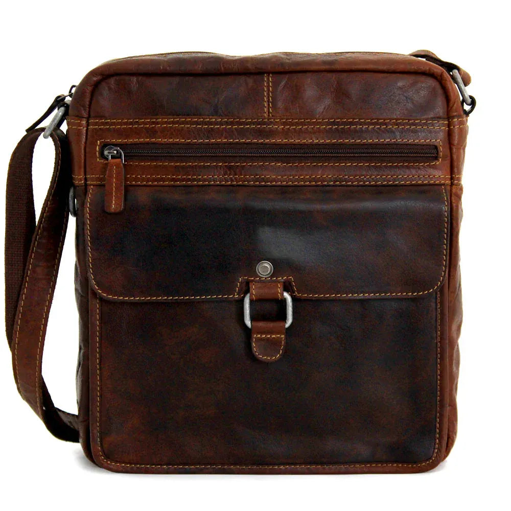 Unisex Premium Leather Crossbody Brown Tablet Sleeve