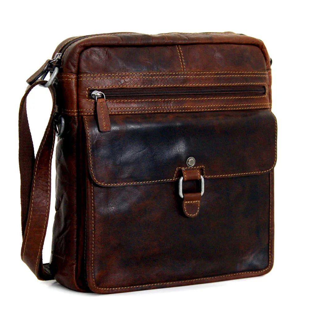 Unisex Premium Leather Crossbody Brown Tablet Sleeve