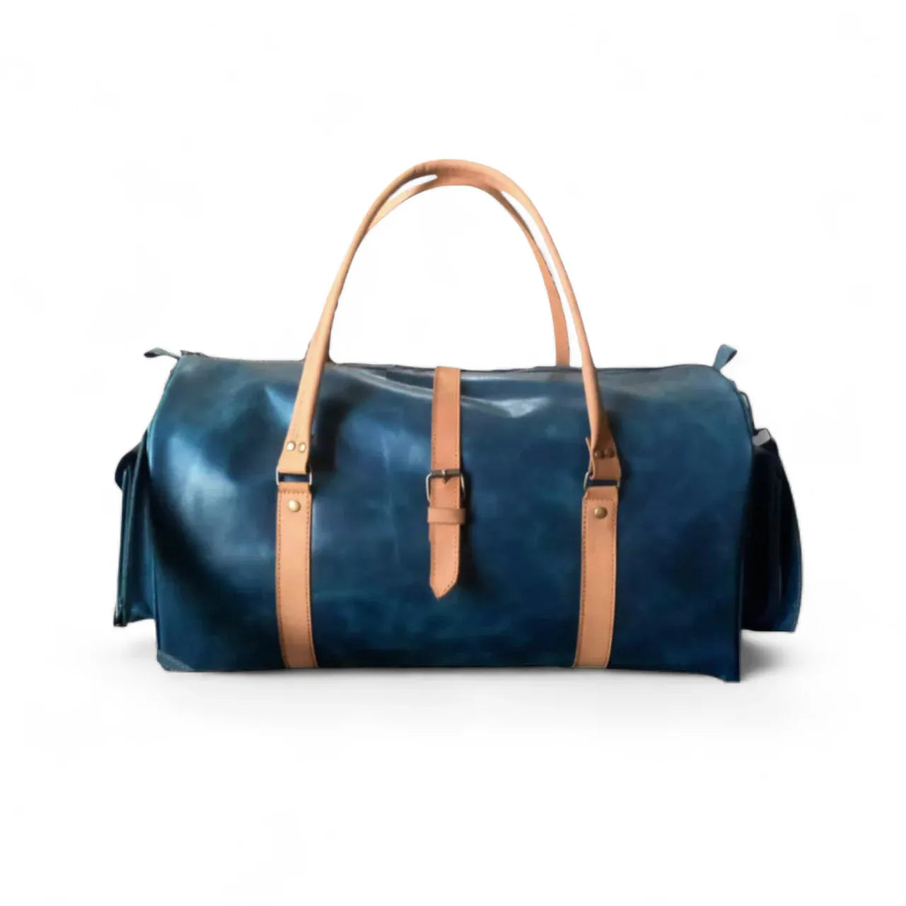 Unisex Premium Navy Blue Leather Duffel Travel Bag