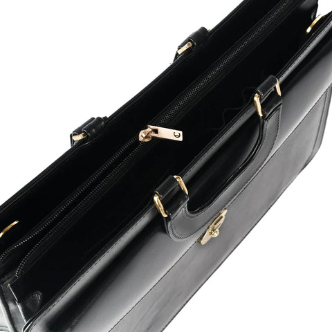 Unisex Real Black Leather Laptop Bag