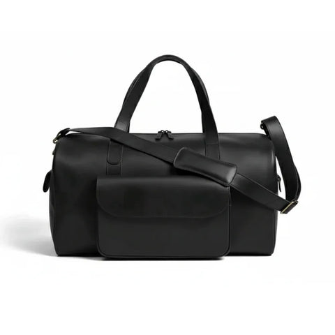 Unisex Real Leather Black Duffel Travel Bag