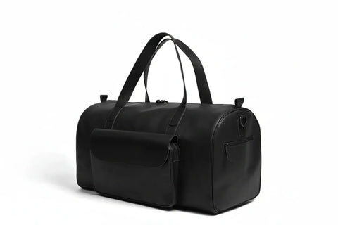 Unisex Real Leather Black Duffel Travel Bag