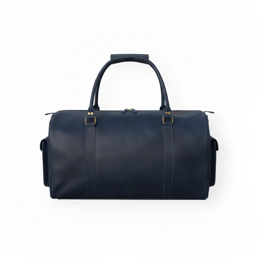 Unisex Real Leather Blue Duffel Travel Bag