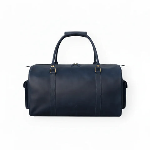 Unisex Real Leather Blue Duffel Travel Bag