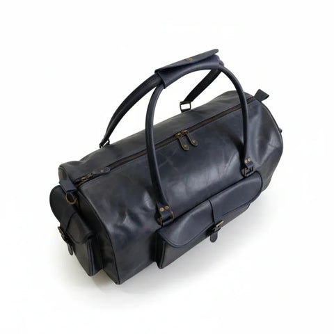 Unisex Real Leather Blue Duffel Travel Bag