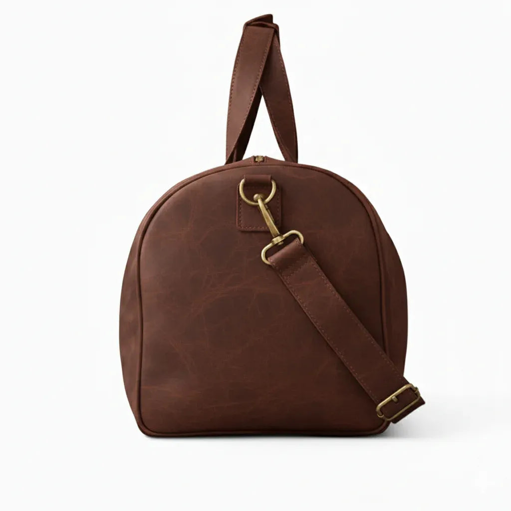 Unisex Real Leather Dark Brown Duffel Travel Bag