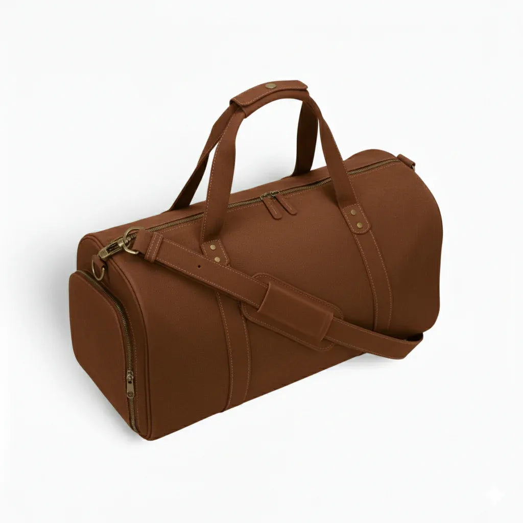 Unisex Real Leather Dark Brown Duffel Travel Bag