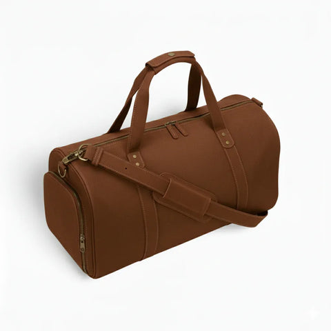 Unisex Real Leather Dark Brown Duffel Travel Bag