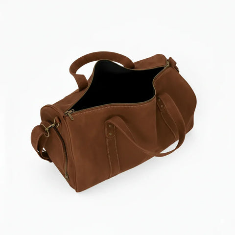 Unisex Real Leather Dark Brown Duffel Travel Bag