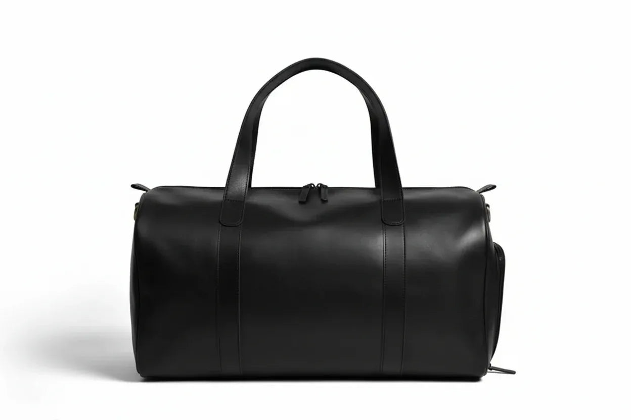 Unisex Real Leather Black Duffel Travel Bag