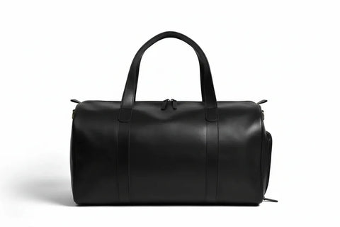 Unisex Real Leather Black Duffel Travel Bag