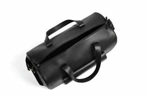Unisex Real Leather Black Duffel Travel Bag