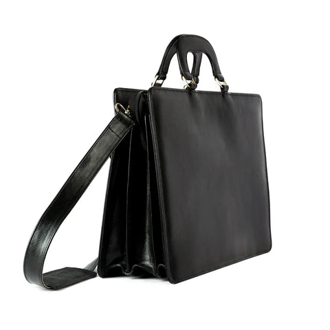 Unisex Real Black Leather Laptop Bag