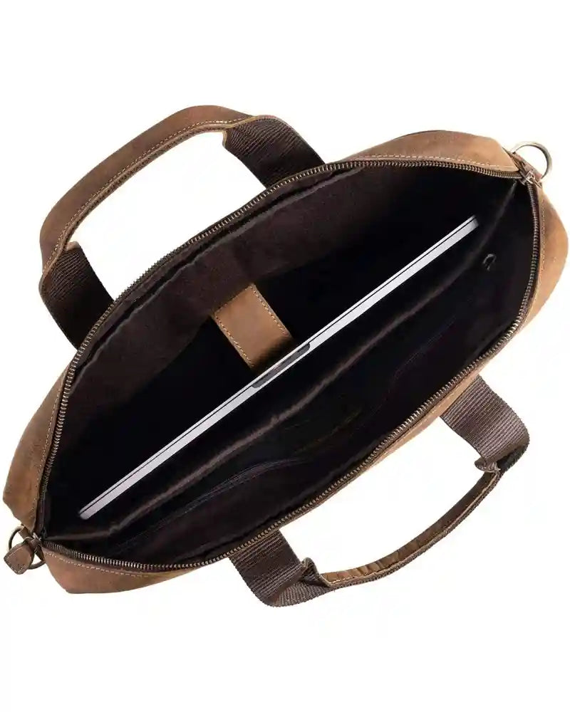 Waterproof Dark Brown Grain Leather Briefcase