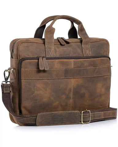 Waterproof Dark Brown Grain Leather Briefcase