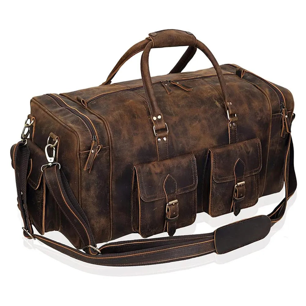 Weekender Travel Grain Leather Duffle Brown Bag