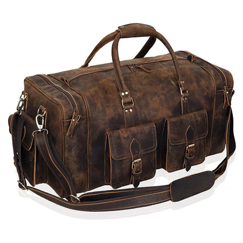 Weekender Travel Grain Leather Duffle Brown Bag