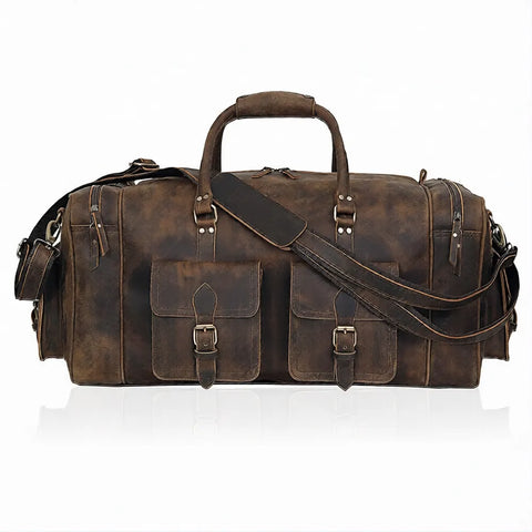 Weekender Travel Grain Leather Duffle Brown Bag
