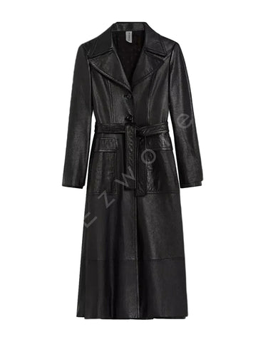 Women Alpine Black Distressed Leather Coat