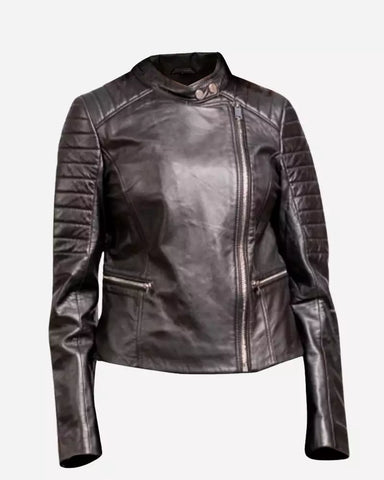 Women Black Motorcycle Leather Jacket