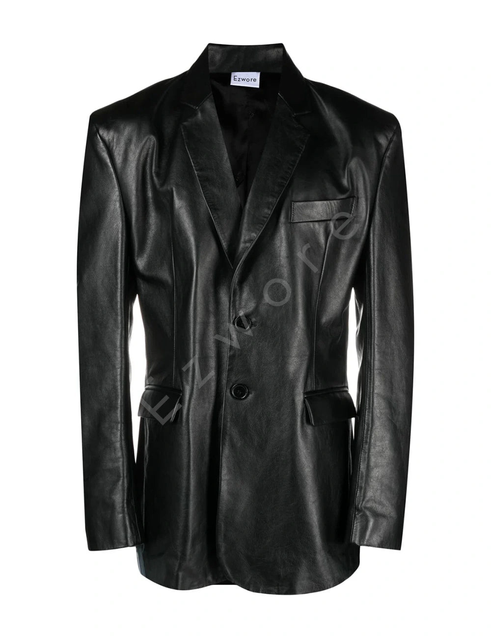 Women Black Two Button Leather Blazer