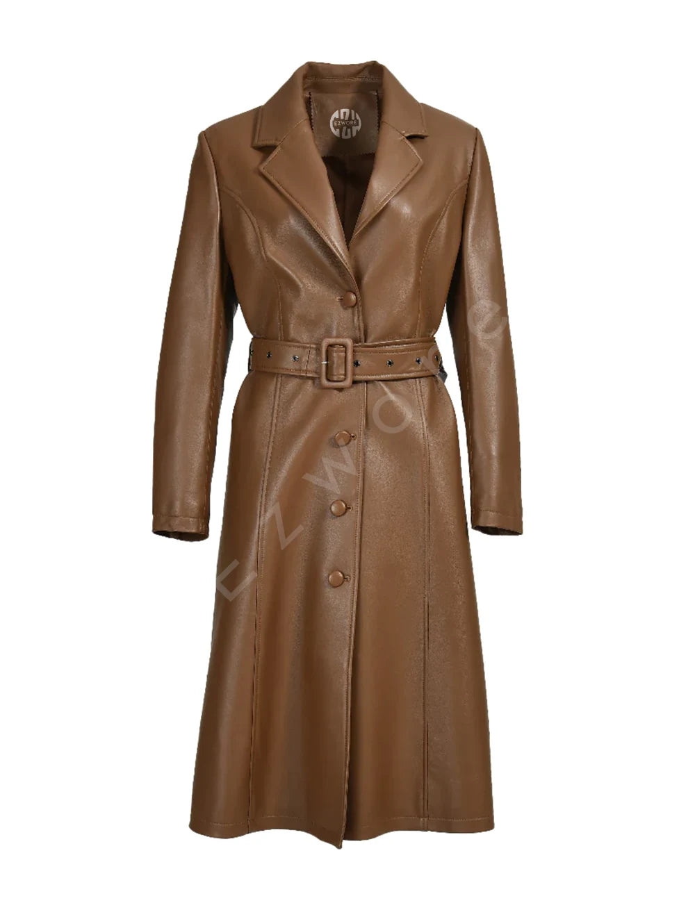 Women Brown Long Leather Trench Coat
