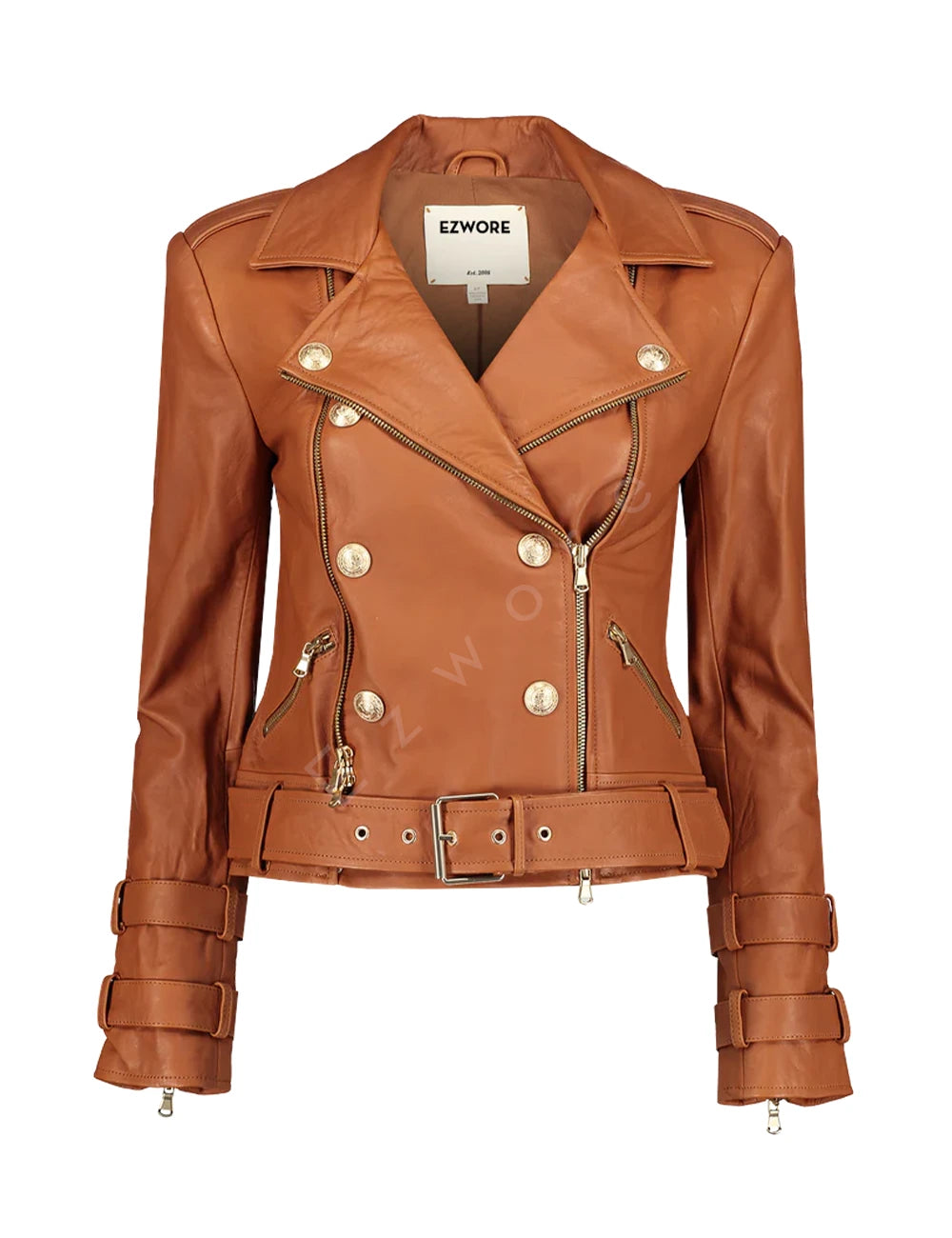 Women Brown Belted Moto Jacket