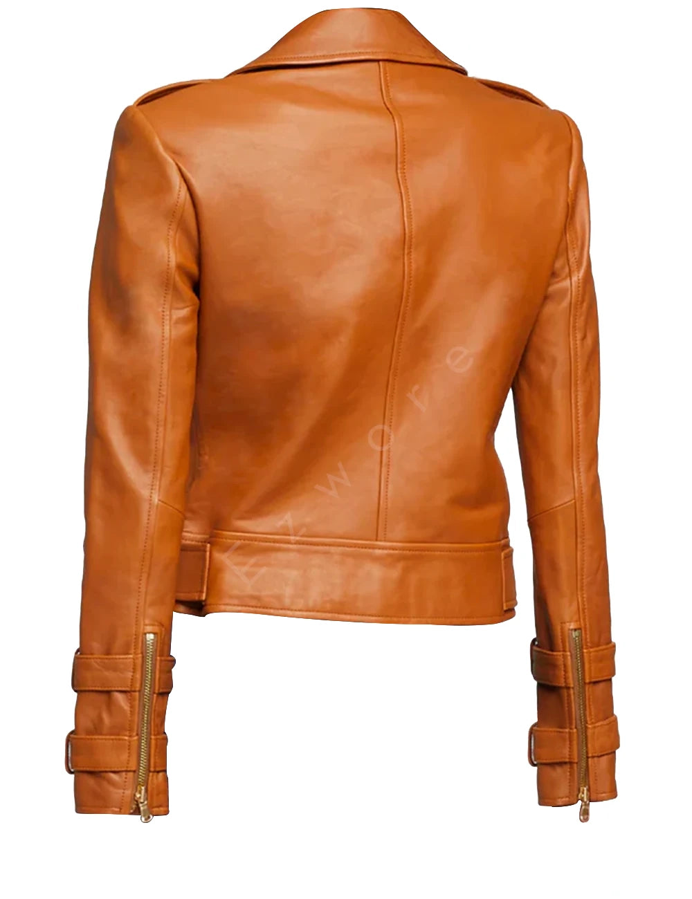 Women Cognac Brown Belted Moto Jacket
