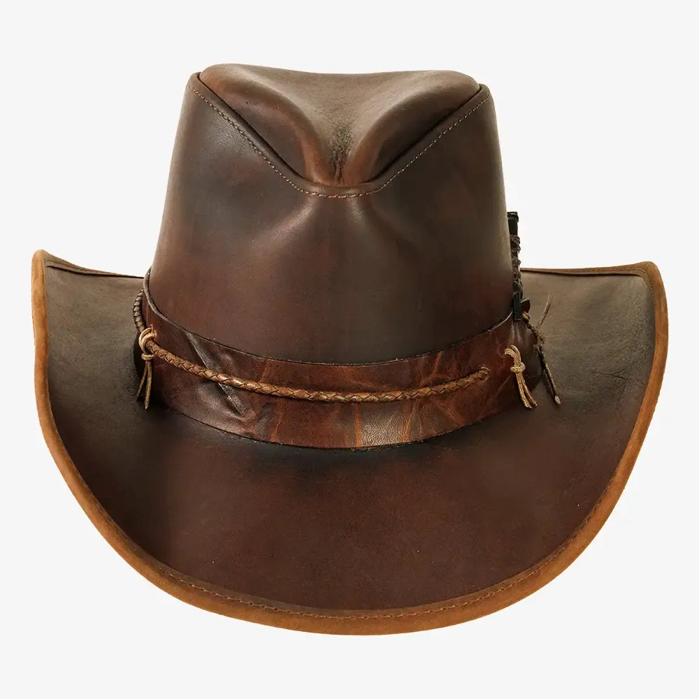 Womens Genuine Leather Western Dark Brown Cowgirl Hat
